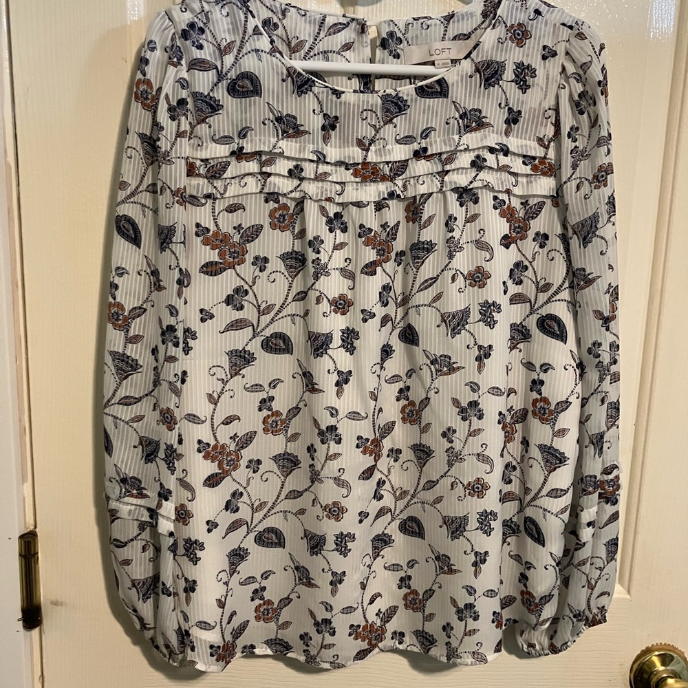 LOFT Floral Top with Navy and Rust Design